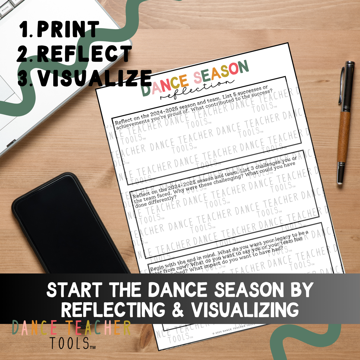 Dance Reflection & Vision Board Activity - Printable Student Worksheet/Activity Instructions | 2-Page PDF Goal Setting Resource for Dancers
