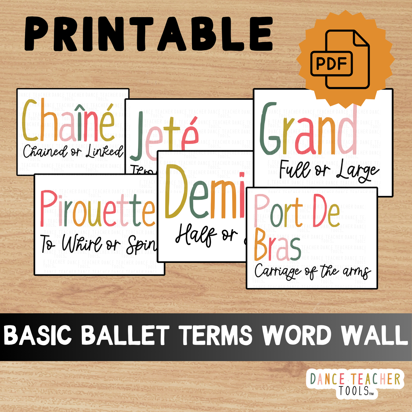 Ballet Word Wall – 16 Term Printable Dance Vocabulary Posters | Visual Ballet Terminology for Classroom or Studio