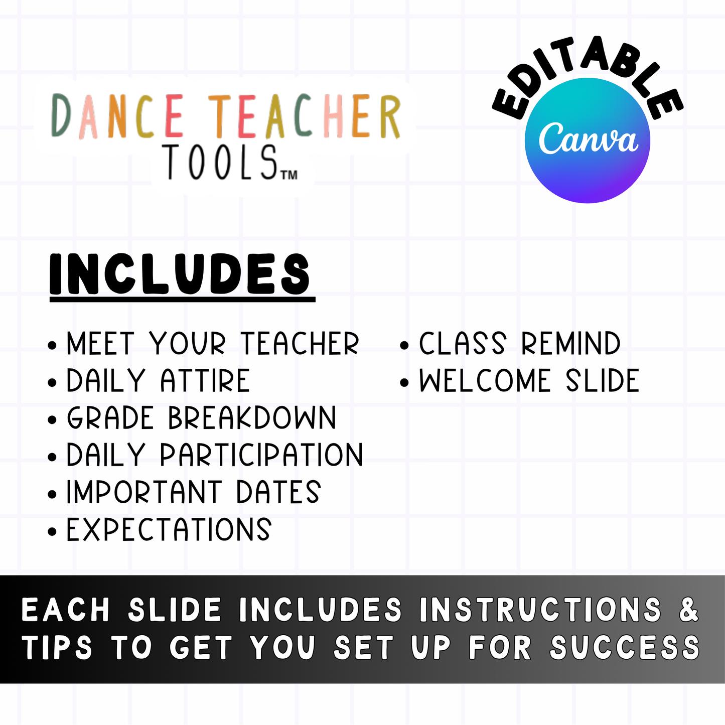 Editable First Day of School Dance Class Slides | Canva Template | 8 Editable Slides with Tips & Instructions | Instant Digital Download