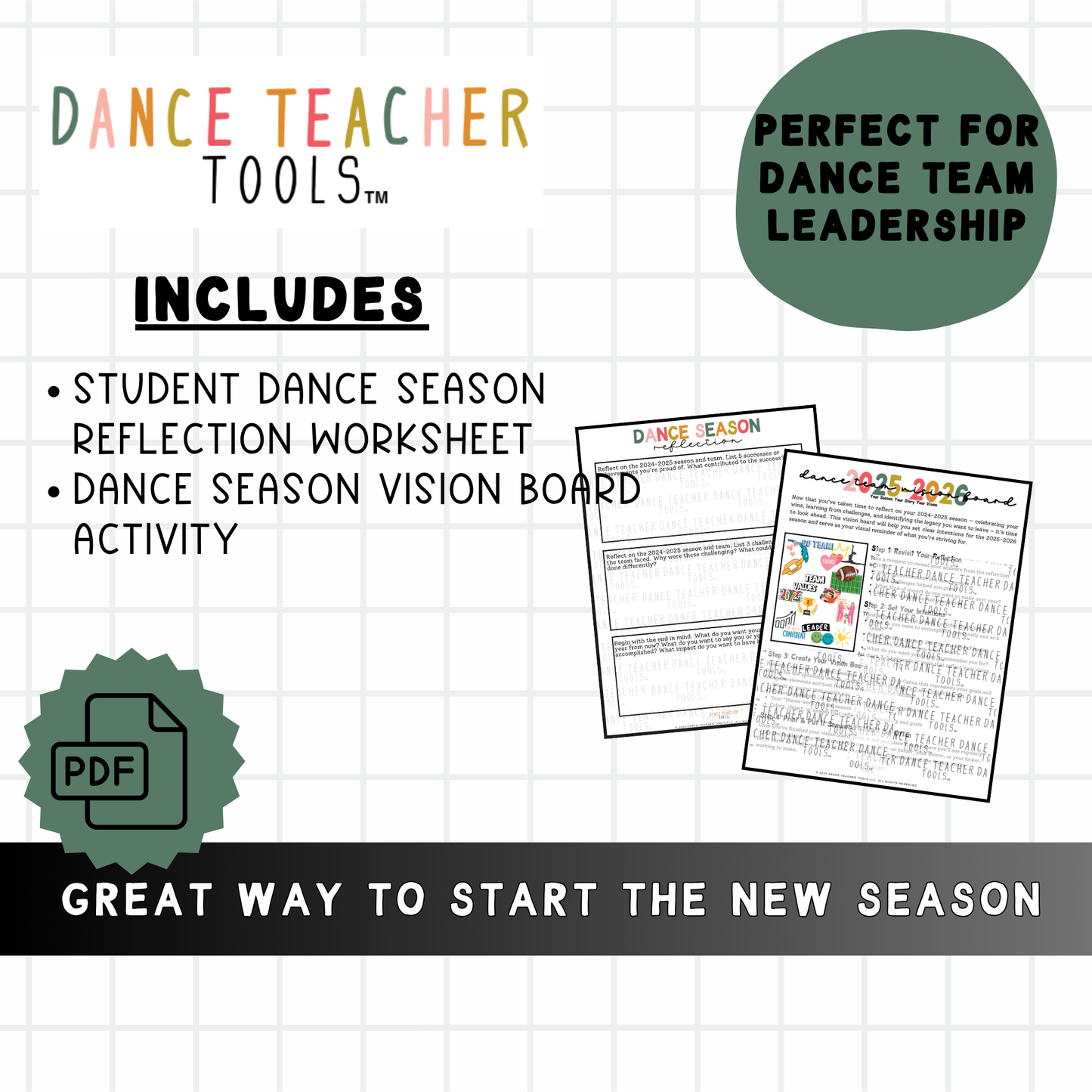 Dance Reflection & Vision Board Activity - Printable Student Worksheet/Activity Instructions | 2-Page PDF Goal Setting Resource for Dancers