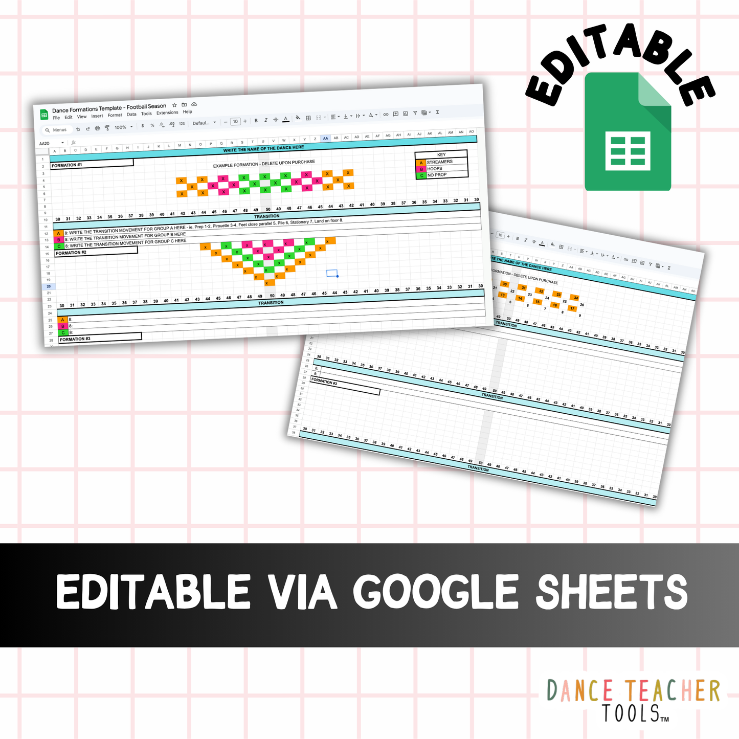 Dance Formation Template – Football Season | Editable Google Sheet for Precision Planning | 2 Design Options | Instant Digital Access