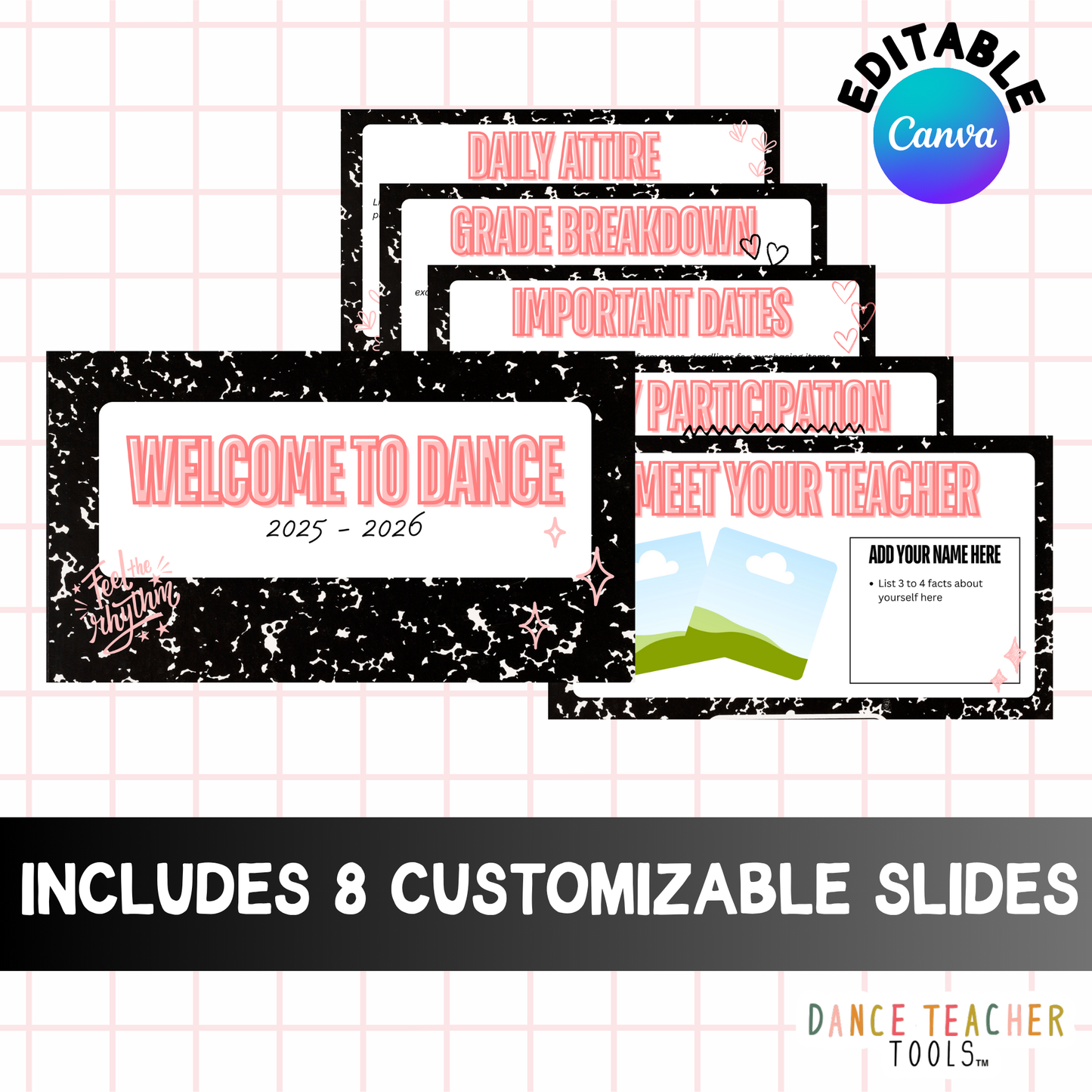 Editable First Day of School Dance Class Slides | Canva Template | 8 Editable Slides with Tips & Instructions | Instant Digital Download