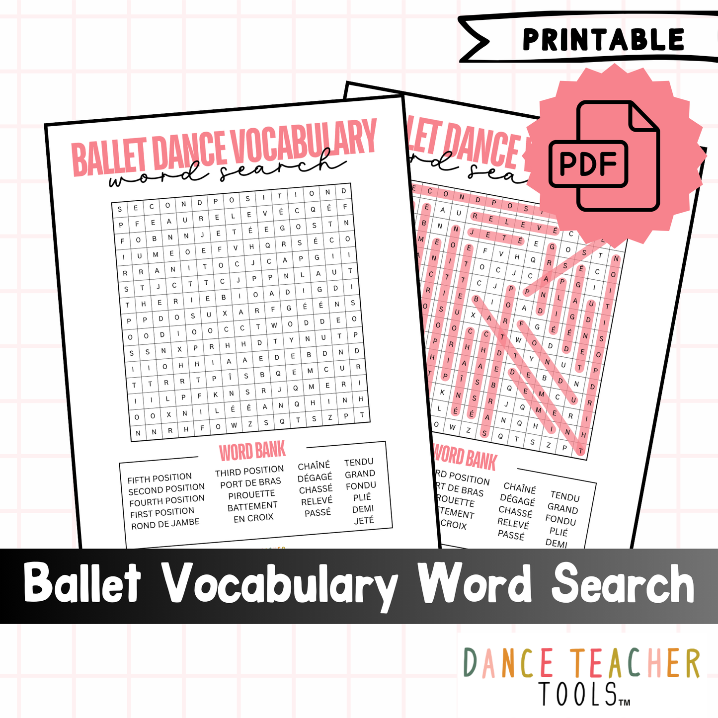 Ballet Vocabulary Word Search – Printable Dance Worksheet for Students | 21 Basic Ballet Terms PDF with Answer Key