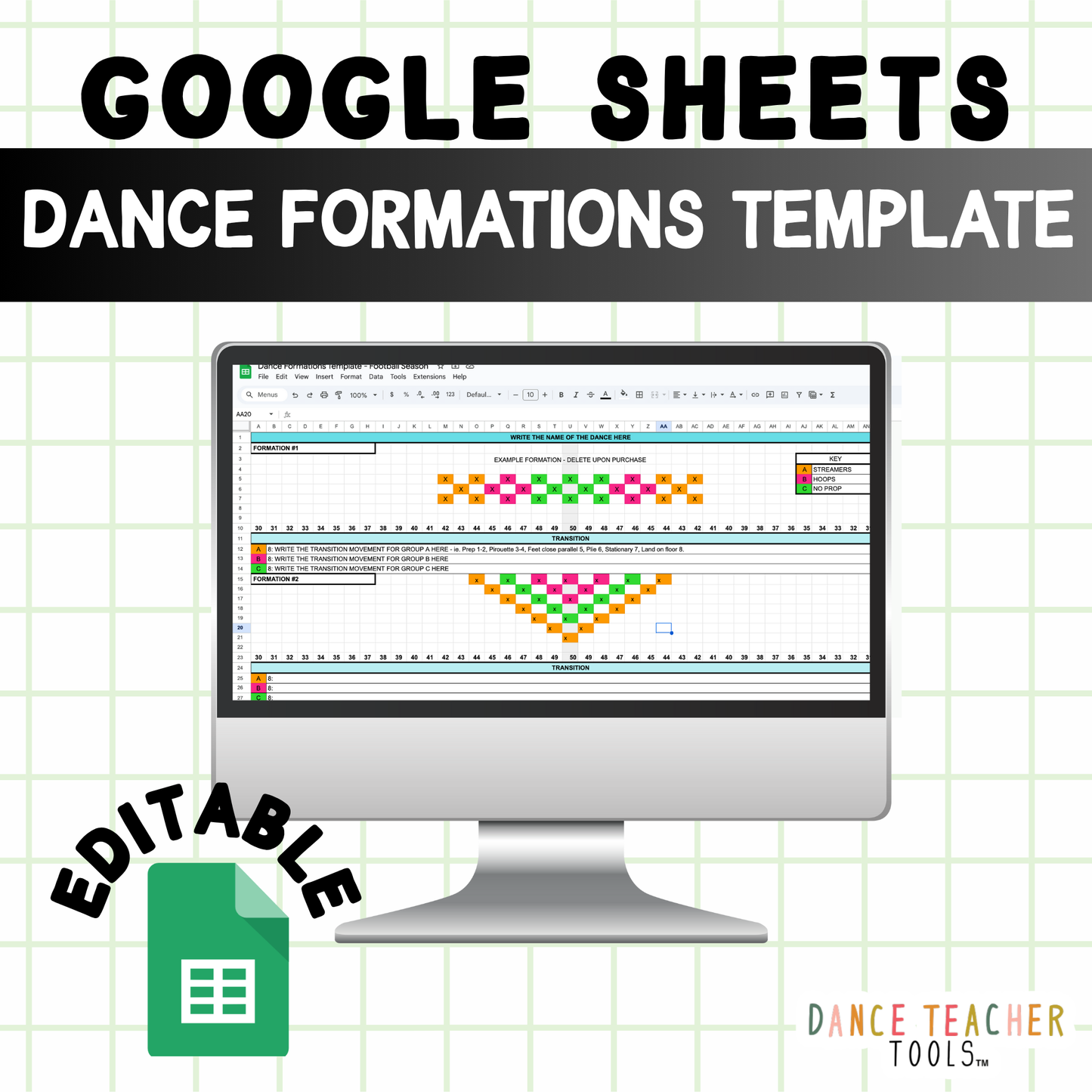 Dance Formation Template – Football Season | Editable Google Sheet for Precision Planning | 2 Design Options | Instant Digital Access