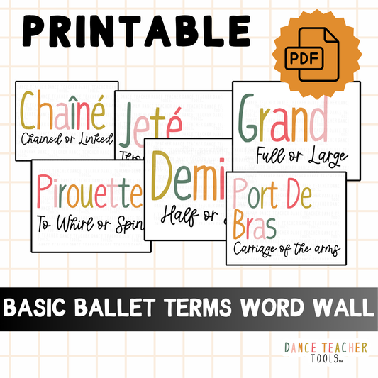 Ballet Word Wall – 16 Term Printable Dance Vocabulary Posters | Visual Ballet Terminology for Classroom or Studio