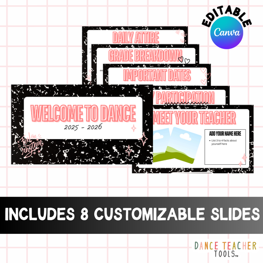 Editable First Day of School Dance Class Slides | Canva Template | 8 Editable Slides with Tips &amp; Instructions | Instant Digital Download