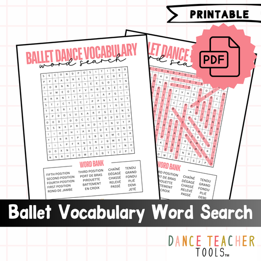 Ballet Vocabulary Word Search – Printable Dance Worksheet for Students | 21 Basic Ballet Terms PDF with Answer Key