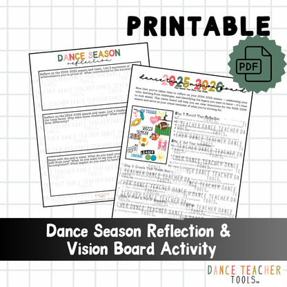 Dance Reflection & Vision Board Activity - Printable Student Worksheet/Activity Instructions | 2-Page PDF Goal Setting Resource for Dancers